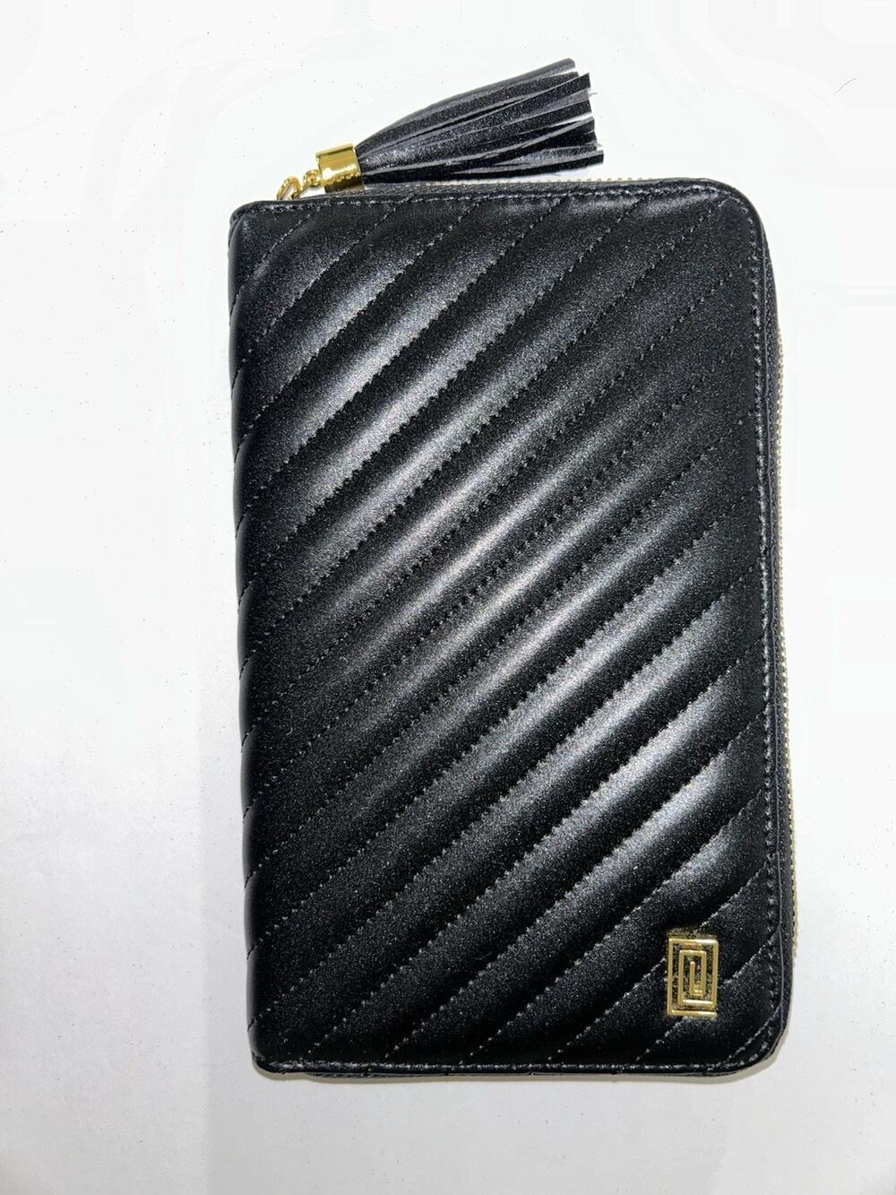 NOTIQ Slim Zip Wallet - Gold On Jet Black Quilted Jet Black Faux Leather NWOT